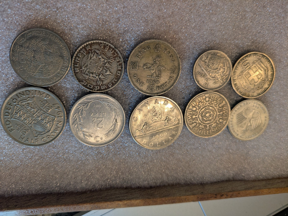10 misc vintage foreign coins