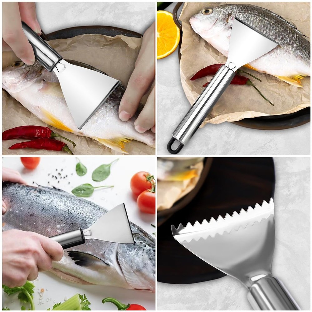 4 Pack Fish Scaler Scale Remover Stainless Steel Rake Teeth Scraping Tool Des...