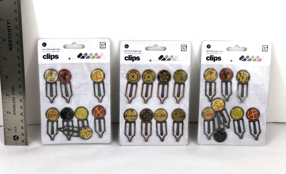 BasicGrey 3 Pkgs Decorative Paper Clips Metal Epoxy Journaling Scrapbooking