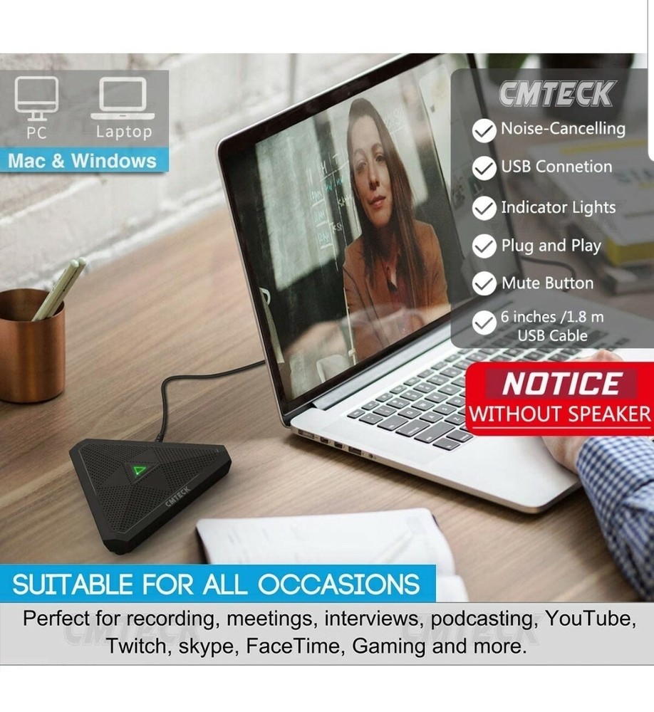 USB Conference Microphone, CM001 Desktop Computer Mic, Mute Button with LED...