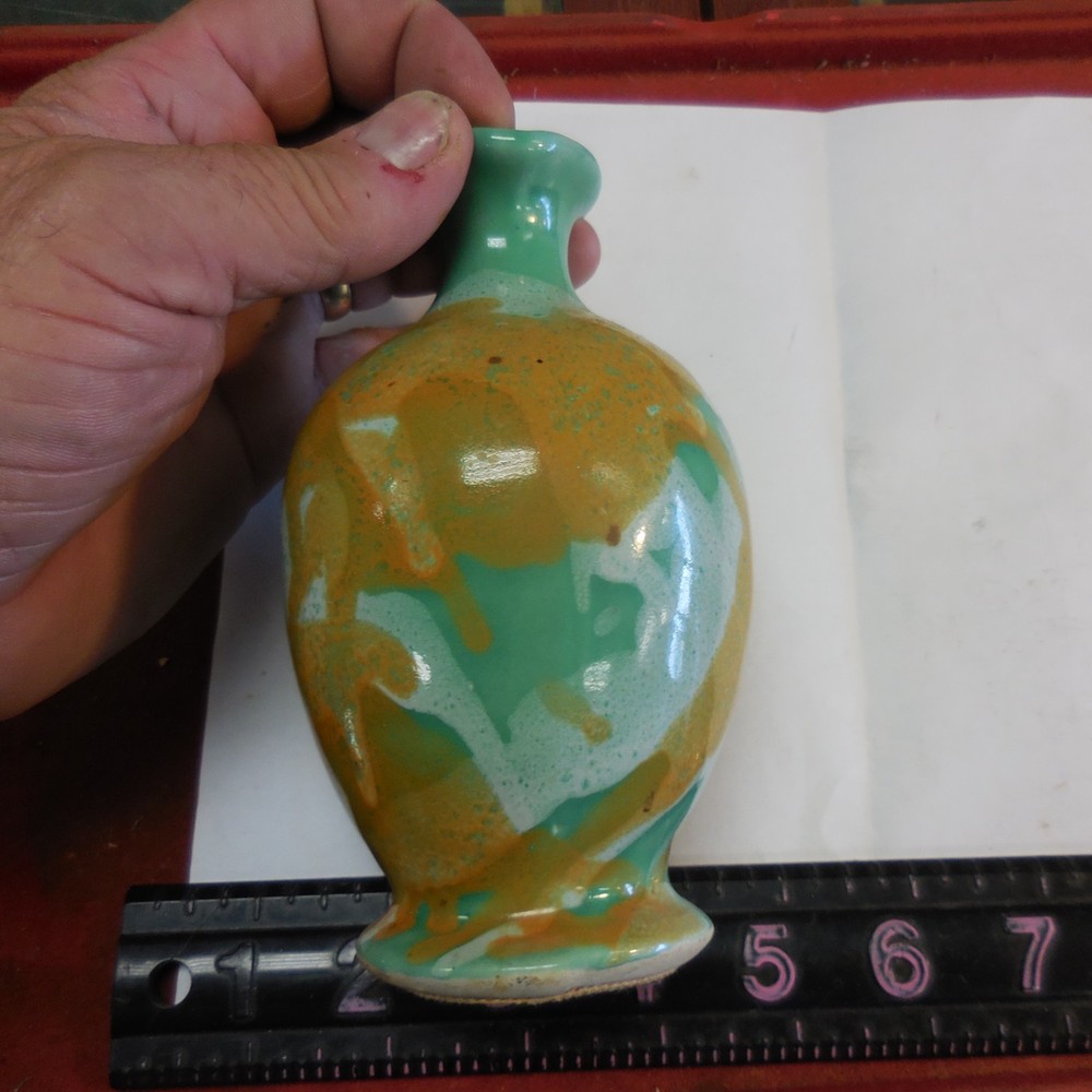 Art Pottery Pitcher Vase 5.5" with Handle Multi-Colored Unmarked