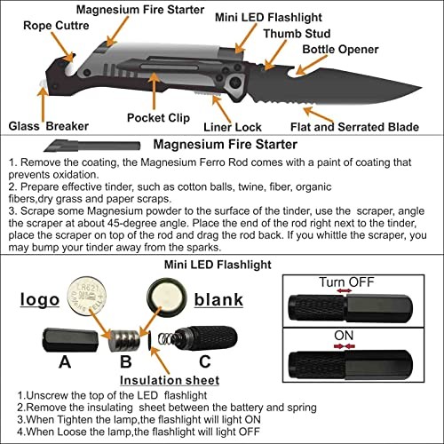 Folding Pocket Knives,Multi Function Emergency Tool Knives, Led Blue Titanium