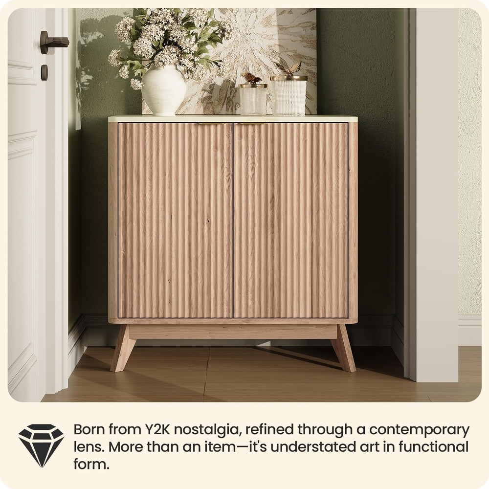 29'' Sideboard Buffet Cabinet with Storage, Fluted Cabinet with Rounded Corne...