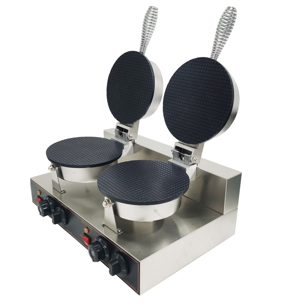 Ice Cream Waffle Cone Maker Machine Non-stick Double-head Egg Roll Making 110V