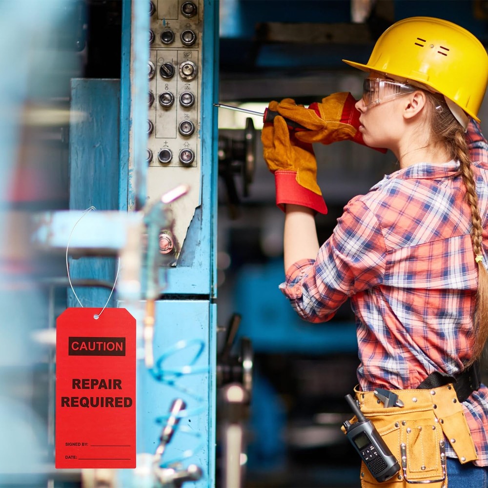 50 pcs Repair Require Tags with Pre-Attach Wire,PVC Plastic Maintenance Required