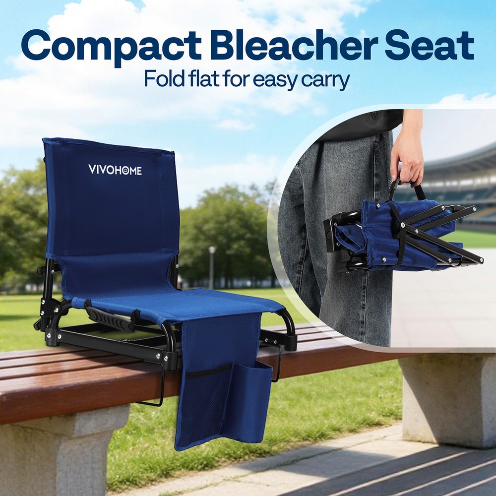 2 Pack Folding Stadium Seats w/ Back Support Portable Bleacher Chairs Cup Holder