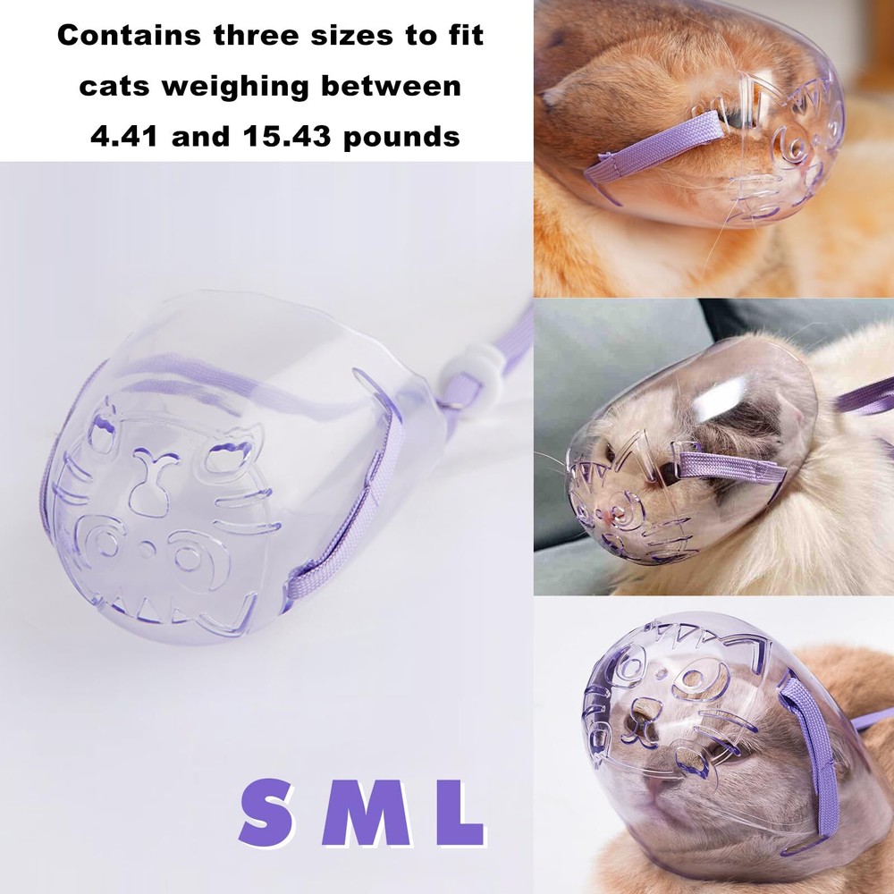 3PCS Cat Muzzle Set Transparent Muzzle Breathable Cat Hood from Biting Chewin...