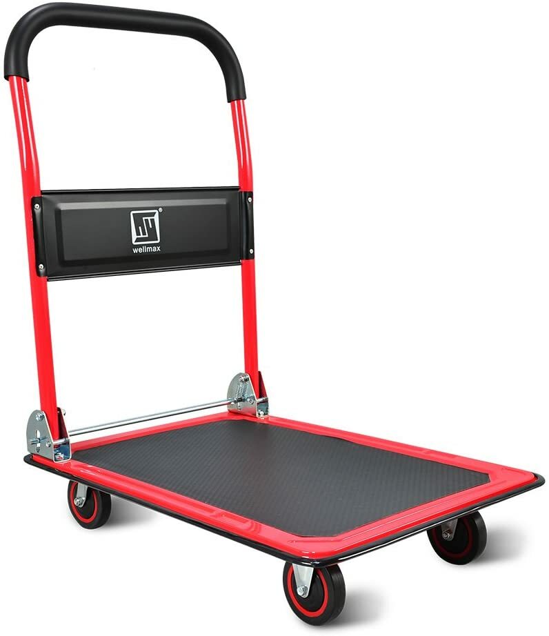 Push Cart Hauling Moving Dolly Foldable Storage Warehousing 330lbs Capacity Red