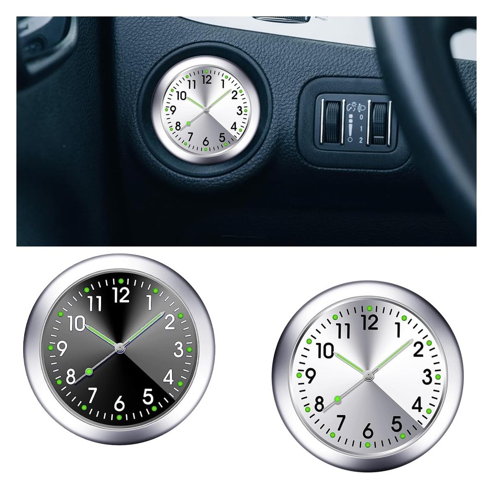 2 PCS Car Mini Clock Luminous Air Vent Clip Dashboard Quartz Clock Black