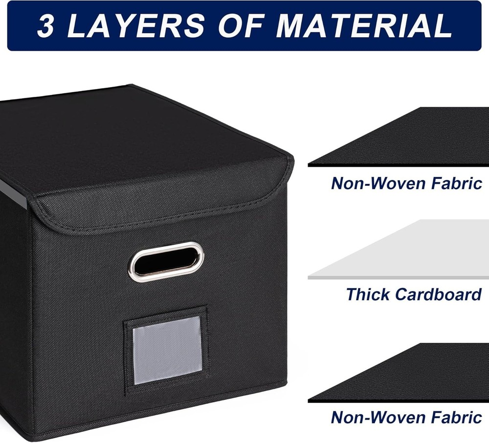 File Organizer Box with Lid, Large Hanging File Folder Organizer with Black