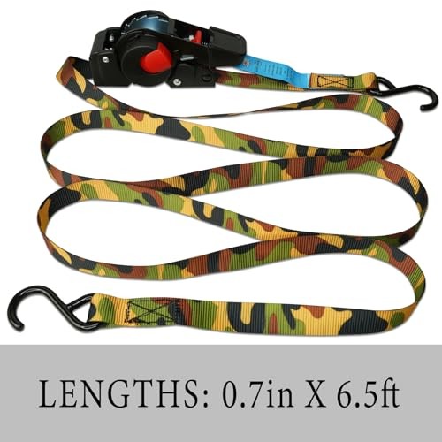 ANLULOAD Retractable Ratchet Strap(),S Hook Retractable Tie Down 0.7In x 6.5Ft
