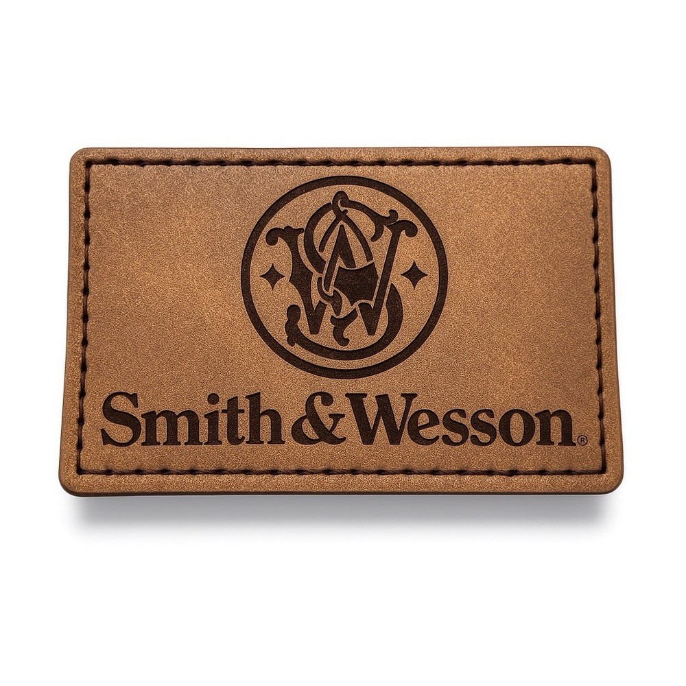 Smith & Wesson Patch - Square - Brown Leather - Hat/Bag Patch Hook & Loop