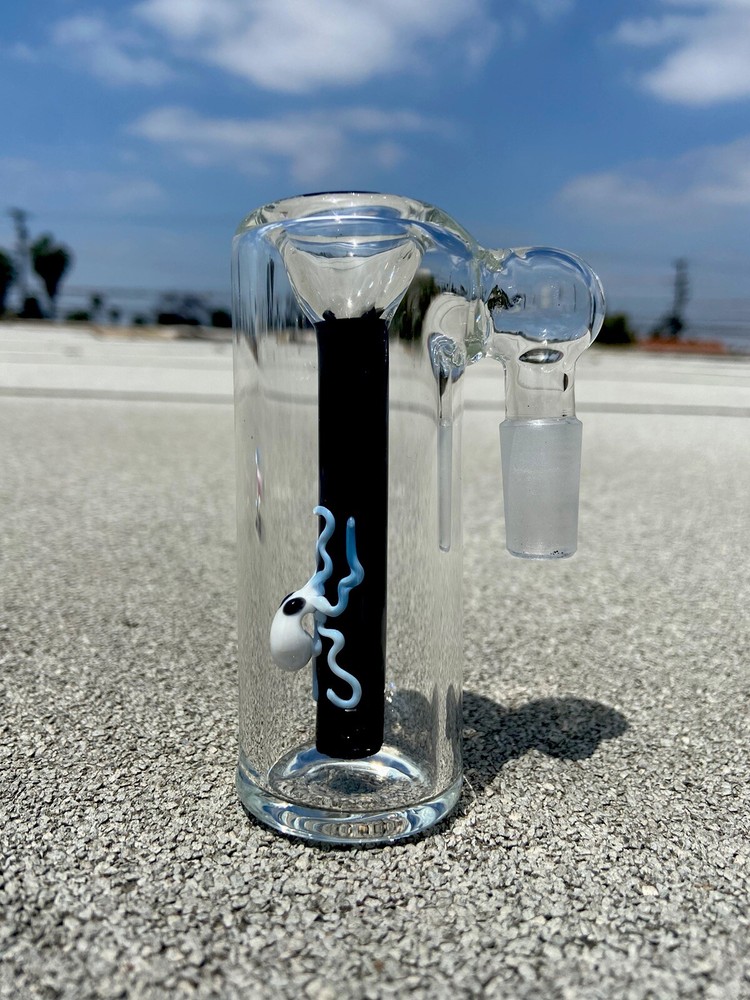 14mm Glass Ash Catcher Bowl black Downstem Fixed white Octopus