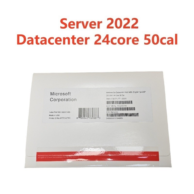 Microsoft Windows Server 2022 Datacenter 64Bit 24 Core 50 CALs DVD With Key