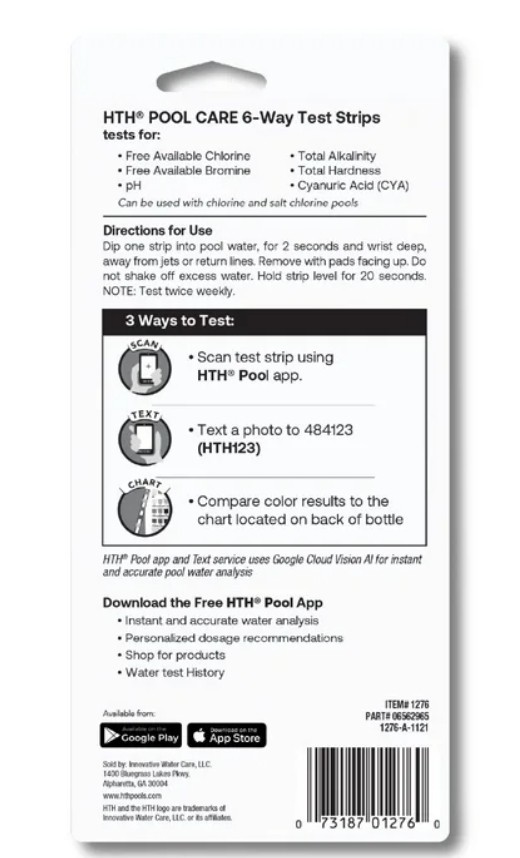 2-pack HTH Pool Care 6-Way Test Strips for Chlorine Swimming Pools