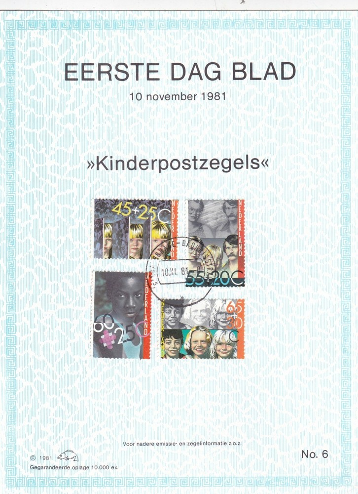 Netherlands 1981 Child Welfare First Day Sheet a VGC