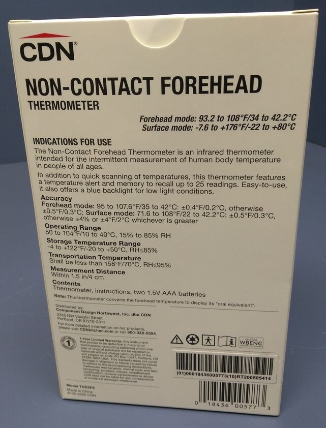 CDN Non-Contact Forehead Thermometer with 1 Second Response