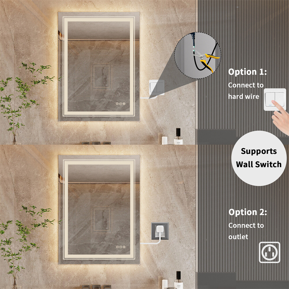 LED Mirror for Bathroom Vanity Front Light + Backlit Stepless Dimmable Anti-Fog