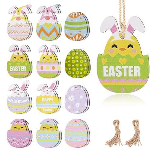 WD&CD 24Pack Easter Egg Wooden Ornaments, Easter Resurrection Eggs Easter Tree