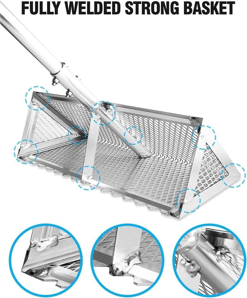 Sand Flea Rake,16-Inches Wide Basket, 52” Long Strong Assembly Handle, Sharp ...