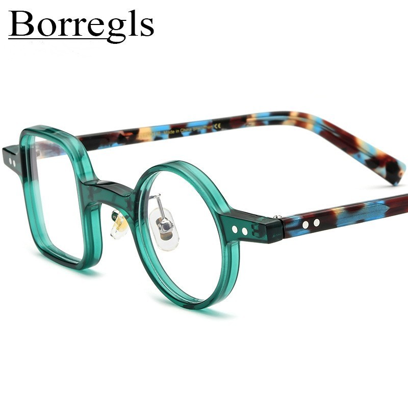 Asymmetrical Square & Round Eyeglasses Retro Acetate Glasses Handmade Frames