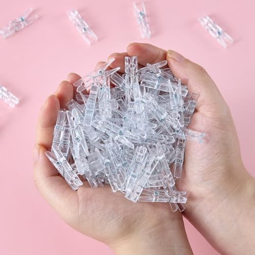 100Pcs Mini Clothespins Clear Plastic Clips 1.4 Inch Small Clothes Pins Tiny