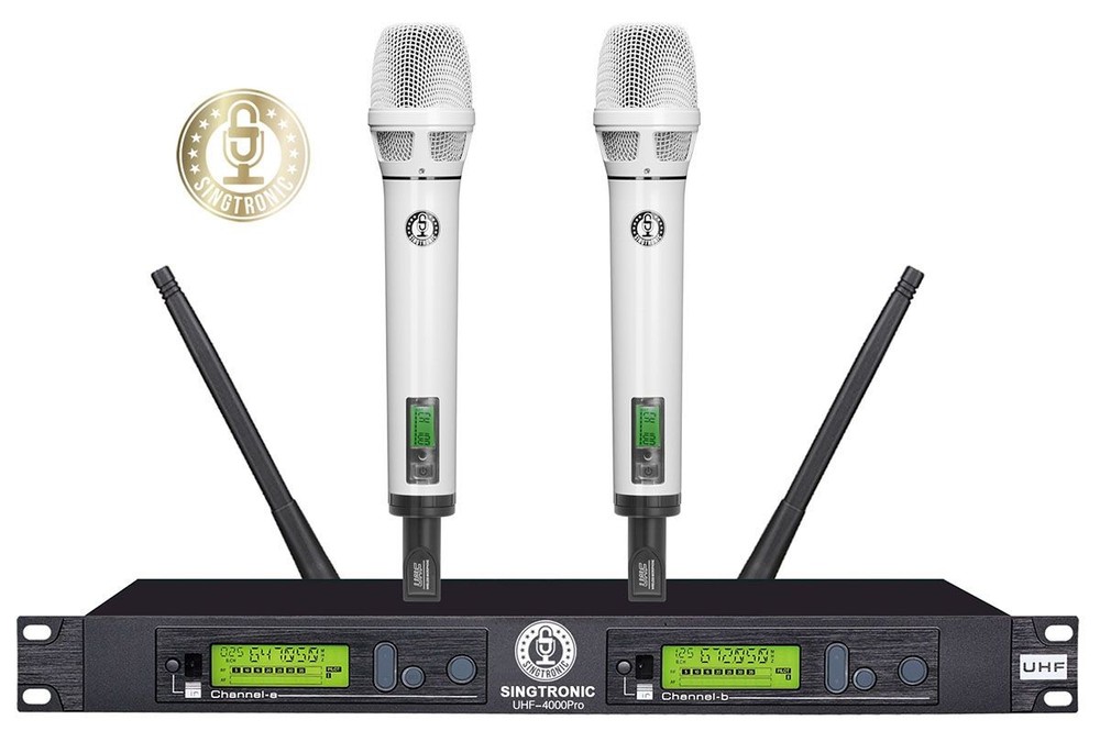 Professional Digital Dual Wireless Karaoke Microphone System - Metallic White