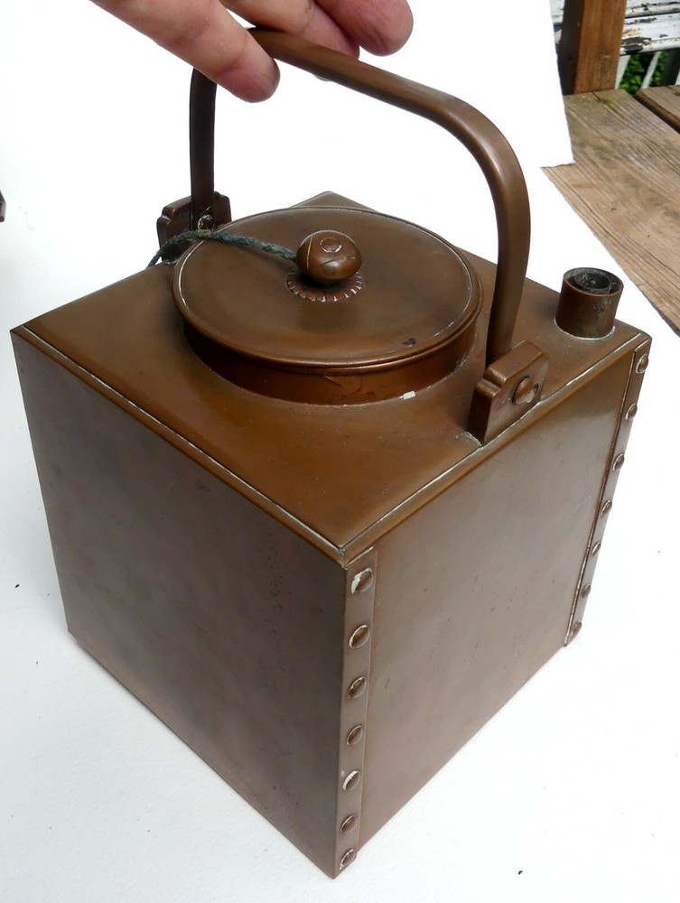 Antique Japanese copper sake warming heating w lacquer box set