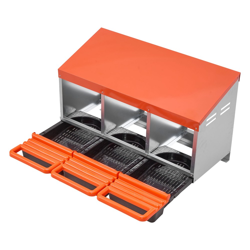 VEVOR Chicken Nesting Boxes 3 Compartments Metal Egg Laying Box Collection Lids