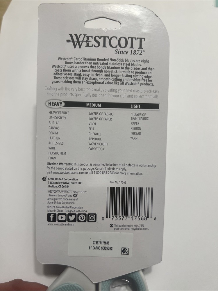 Westcott 8" Straight Titanium Bonded Non-Stick Heavy Duty Scissors Super Sharp