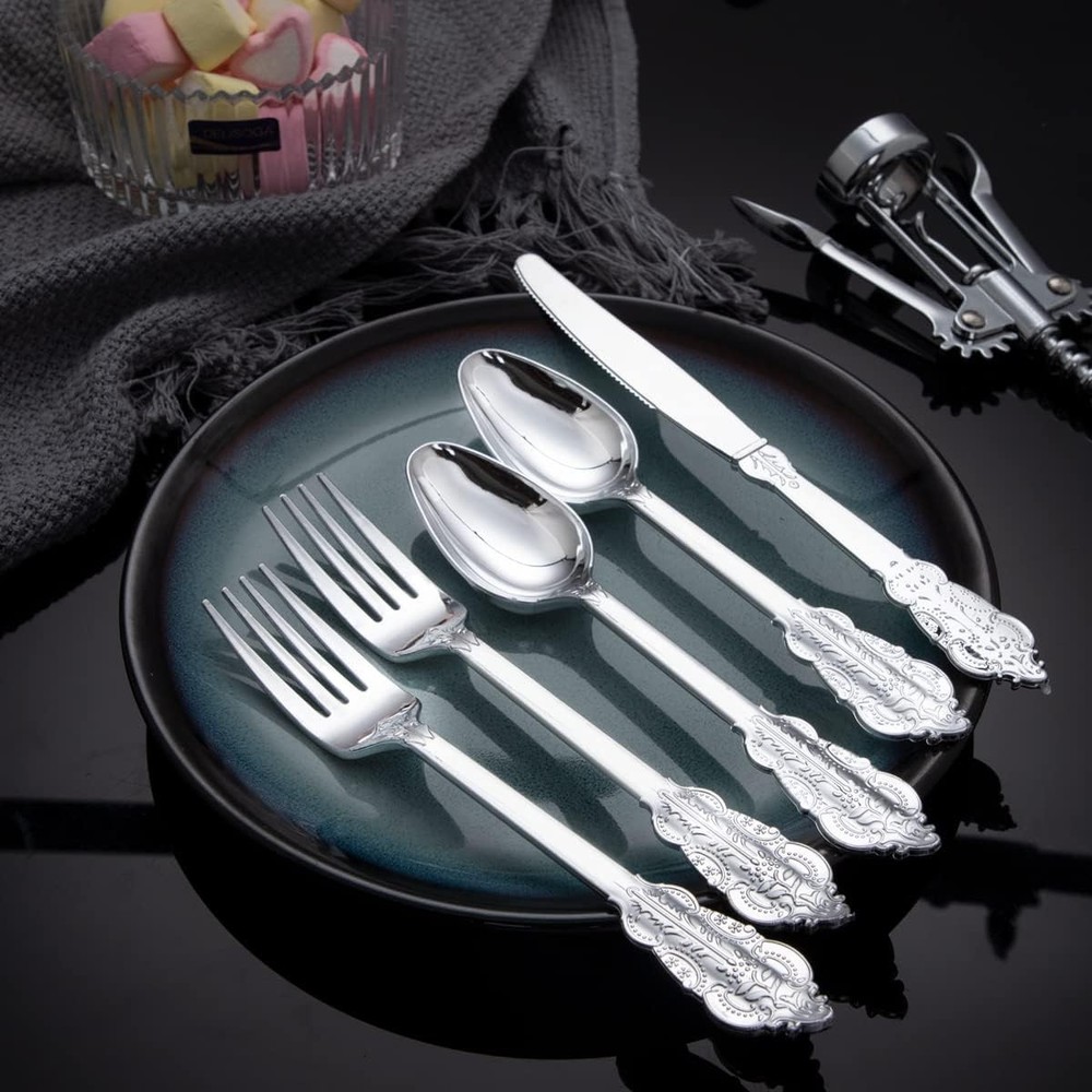 WDF 200 Pieces Silver Plastic Silverware Disposable - - 200PCS