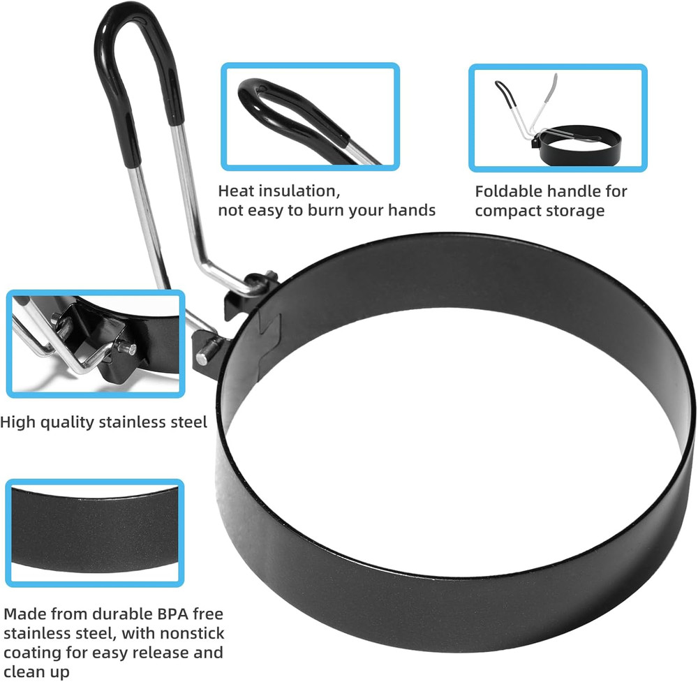 8" Omelet Ring, 6" Pancake Ring, 3.5" Egg Ring for Griddle Frying Eggs (Upgrade