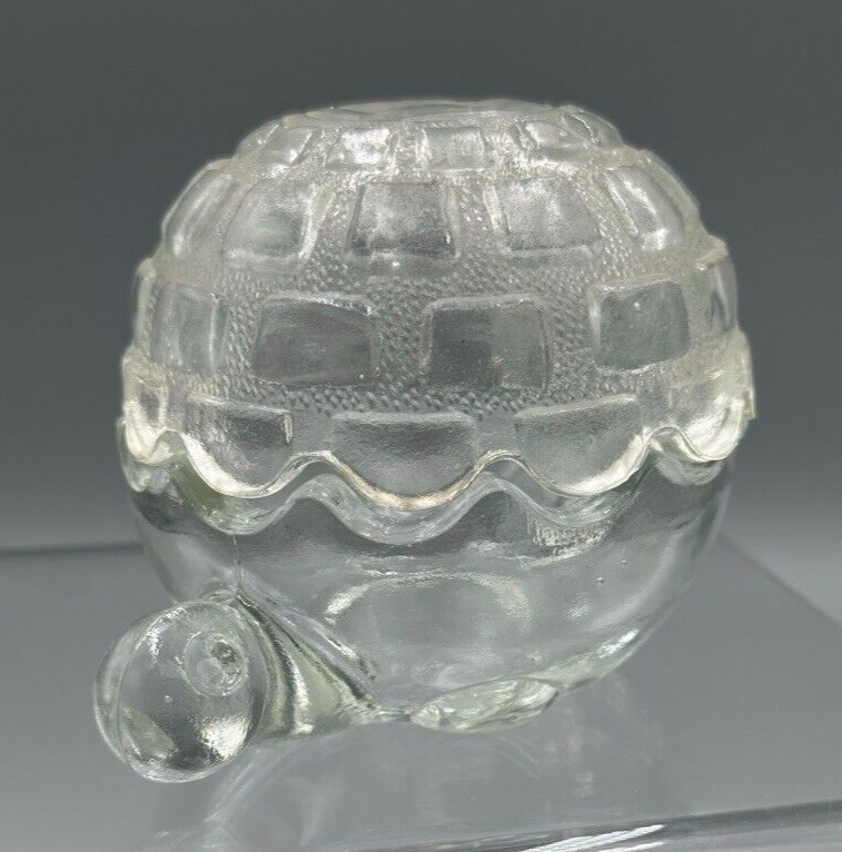 Vintage TURTLE Figural Glass Covered CANDY DISH Container TRINKET