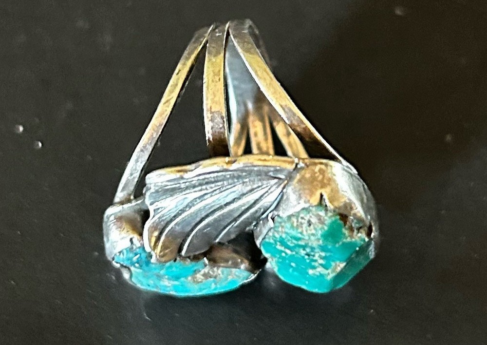 Vtg Navaho Sterling & Raw Turquoise Ring Sz 4.75