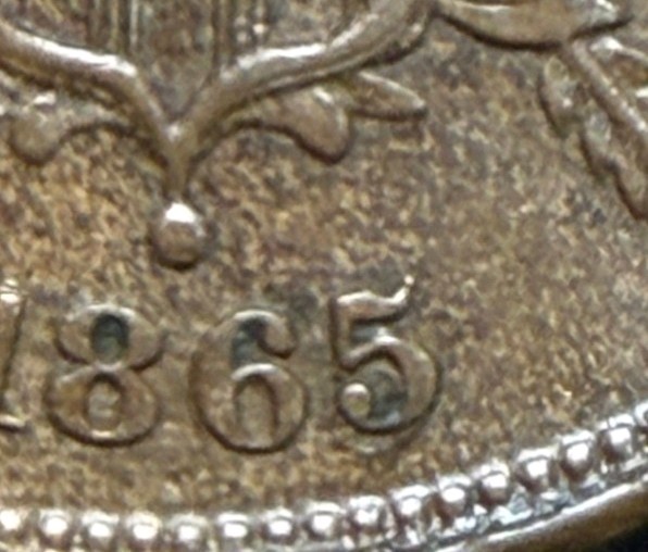 uncirculated 1865 US Two Cent piece repunched date error superb strike