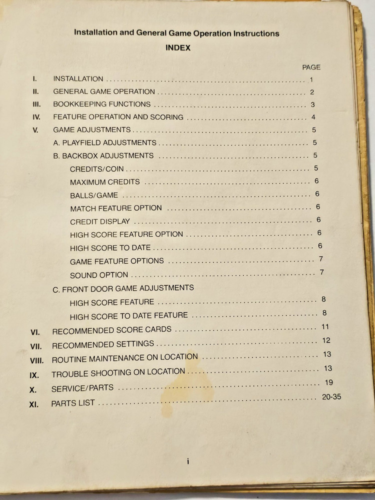 BALLY PAC-MAN PINBALL INSTALLATION GENERAL GAME OPERATING INSTRUCTION MANUAL