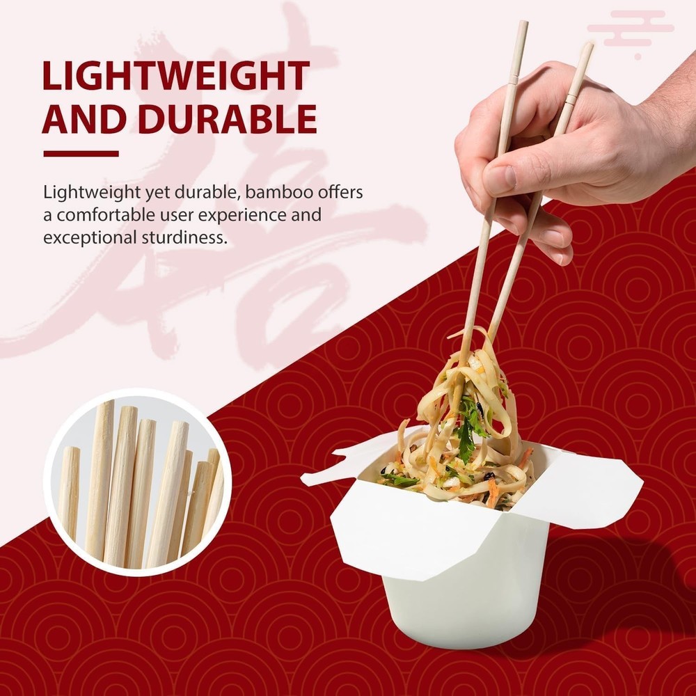 Disposable Chinese Bamboo Chopsticks, 9" Long, Individually wrapped