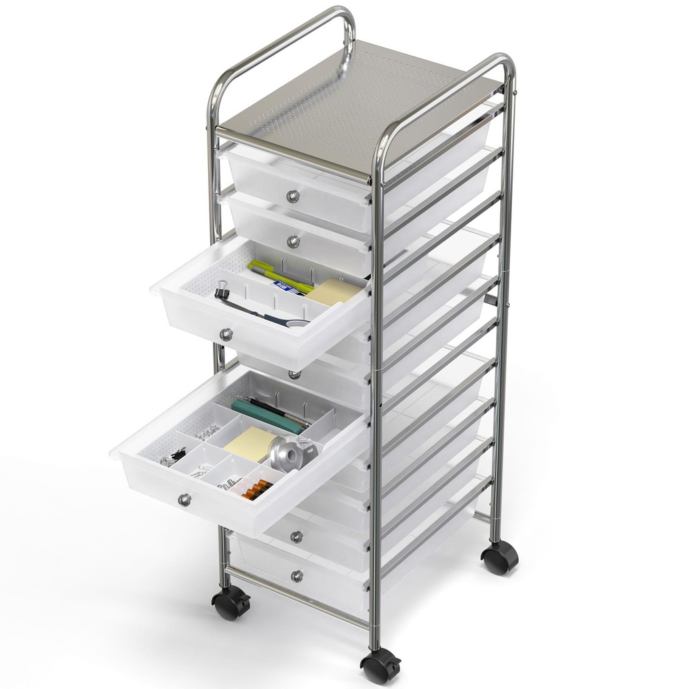 Drawer Organizer Tray with 9 Adjustable Compartments, White