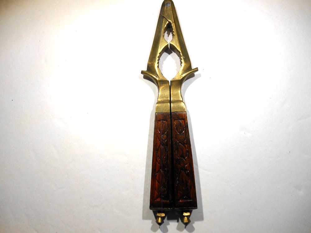 Vintage Brass Nutcracker With Engraved Wood Handle 7" Long