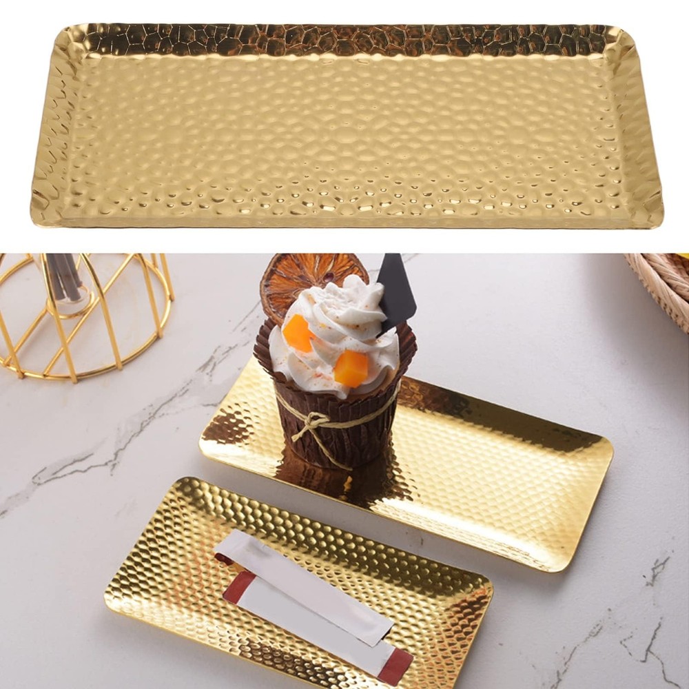 Serving Platter, Pastry Serving Tray Multi Purpose Hammered for Restaurant (Gold