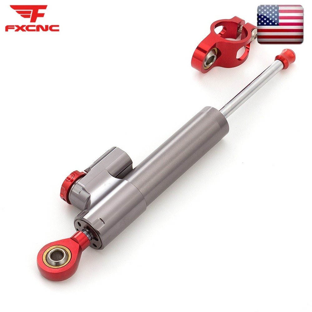 255MM 10" Universal FXCNC Adjustable Steering Damper Stabilizer Safety Gray+Red
