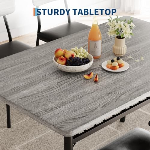 Dining Table Set for 4 with Storage Rack, 5-Piece Table with 4 Chairs Gray -1