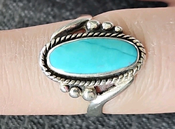 Vintage Turquoise Ring Bell Sterling Silver Size 8