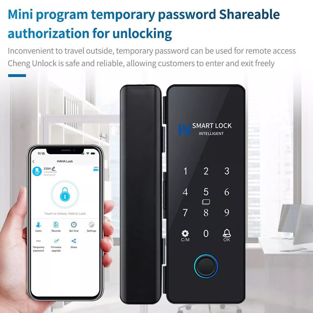 Smart Wifi Digital Sliding Glass Lock Fingerprint Bluetooth Electronic Boltlock