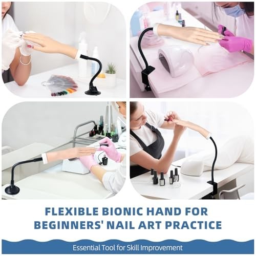 Acrylic Nail Practice Hand - Flexible Bendable Mannequin with Adjustable Suction