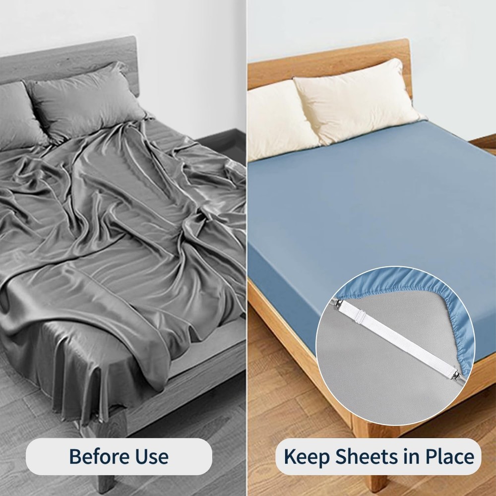 Bed Sheet Straps, Adjustable Elastic Fitted Sheet Corner Holders Straps to St...
