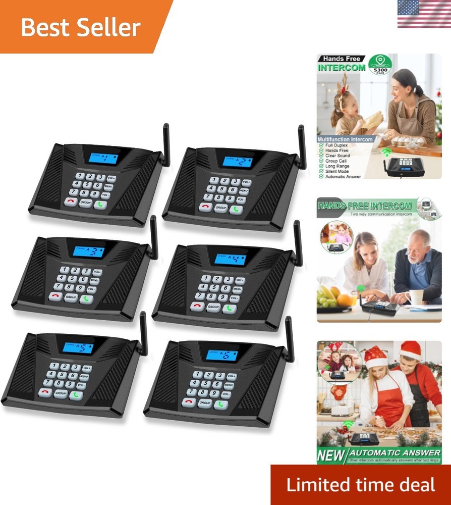 Wireless Intercom System Home Office 5300ft 9 Channel Full Duplex 6 Pack