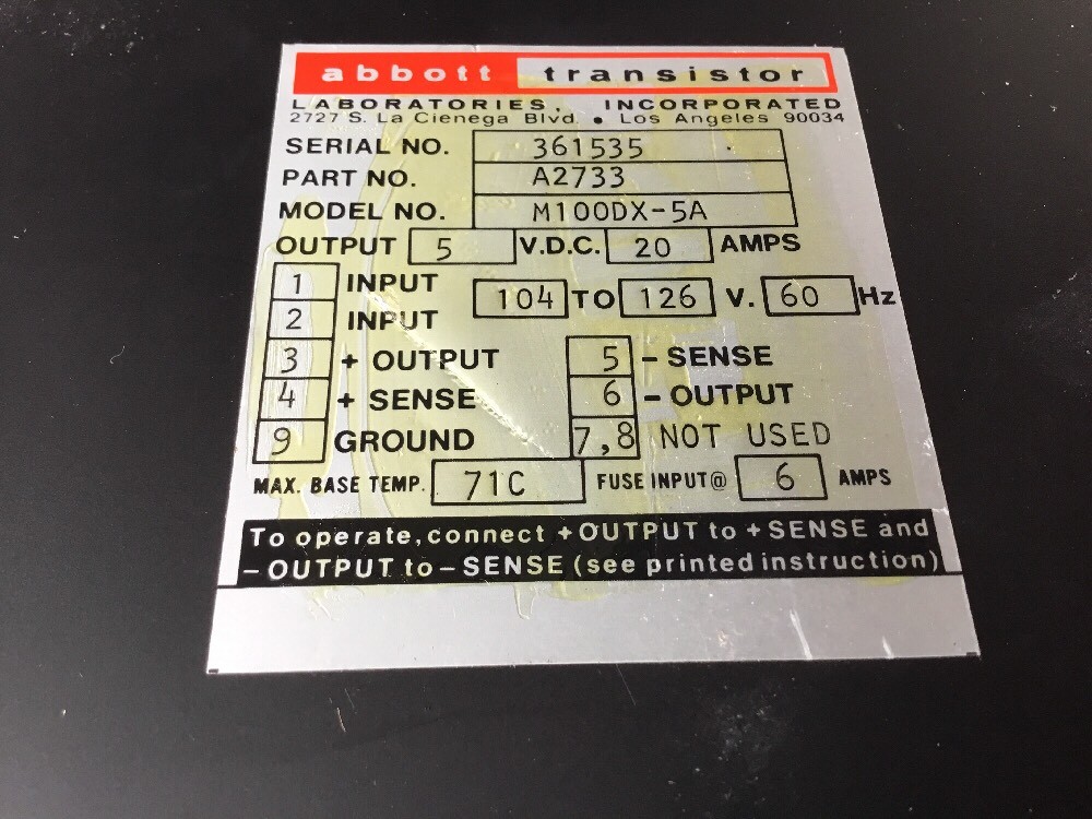 Abbott Transistor Power Supply M100DX-5A