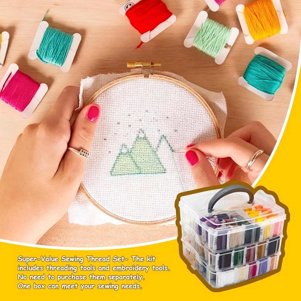 187Pcs Embroidery Floss Polyester Cross-Stitch Thread Kit with Tailoring Tools 1