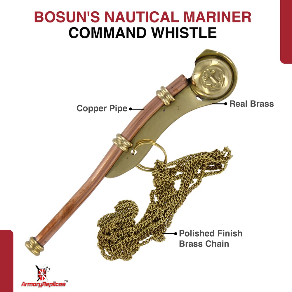 Handmade Maritime Bosun’s Nautical Mariner Command Naval Survival Whistle+Chain